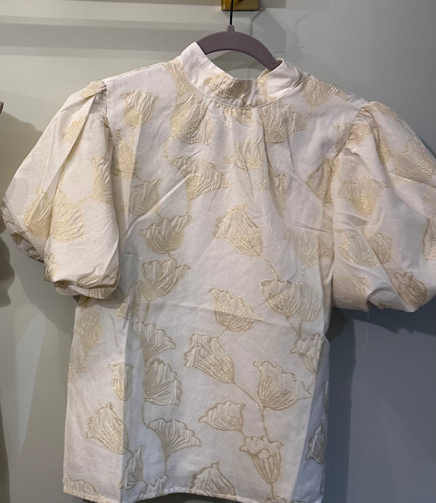 THML Metallic Floral Puff Sleeve Top