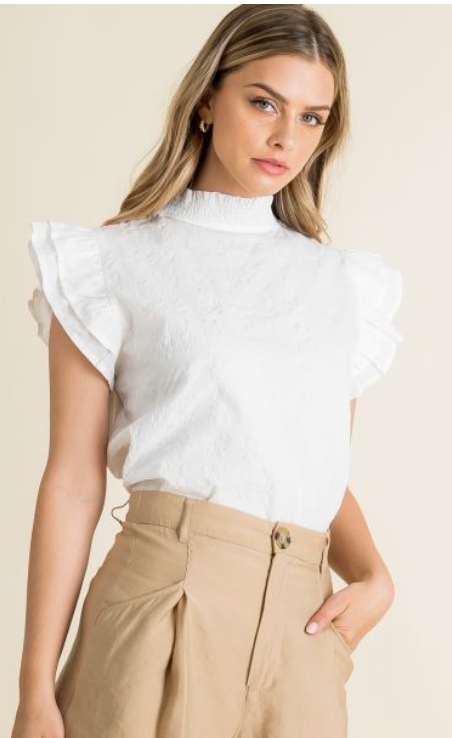 THML Flutter Sleeve Smocked Neck Top