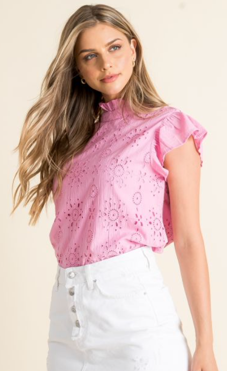 THML Eyelet Flutter Sleeve Top