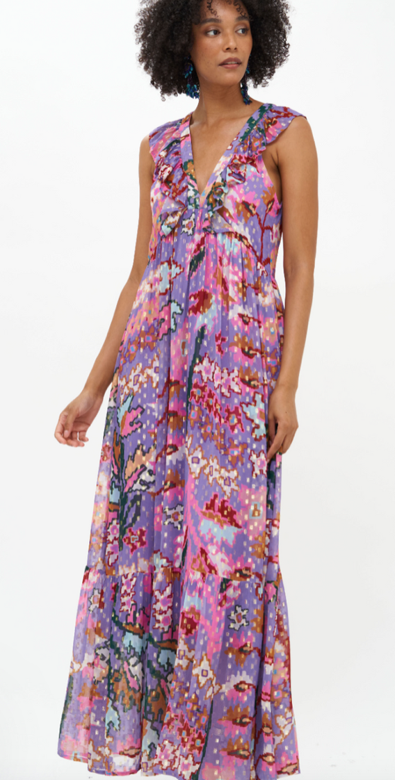 Oliphant Ruffle V-Neck Maxi