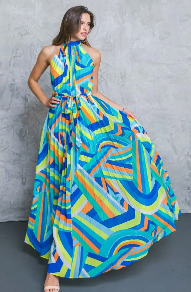 Flying Tomato Printed Pleated Maxi Dress