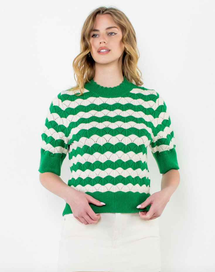 THML S/slv Scallop Pattern Knit Top
