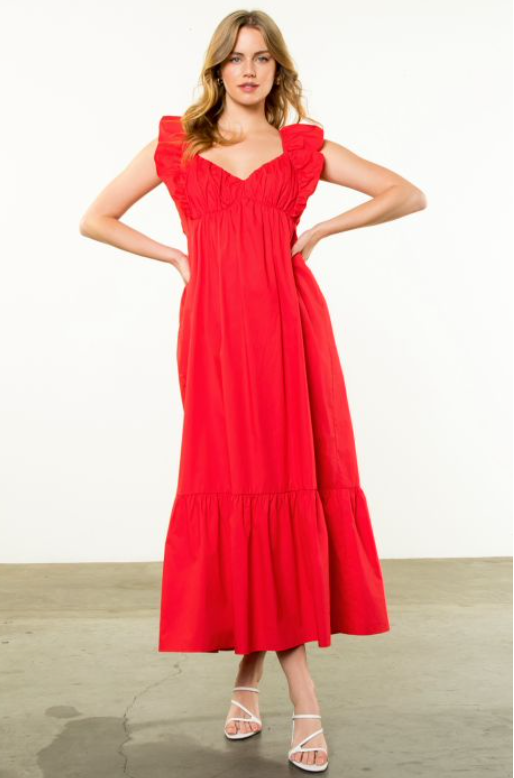 THML Flutter Sleeve Poplin Maxi Dress