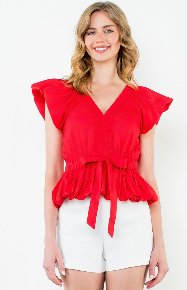 THML V Neck SS Tie Waist Top