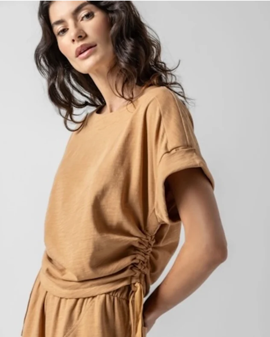 Lilla P Ruched Side SS Boatneck Top