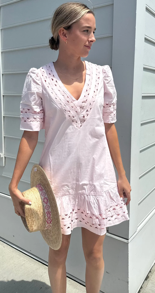 Sail To Sable V Neck Puff Sleeve Dress