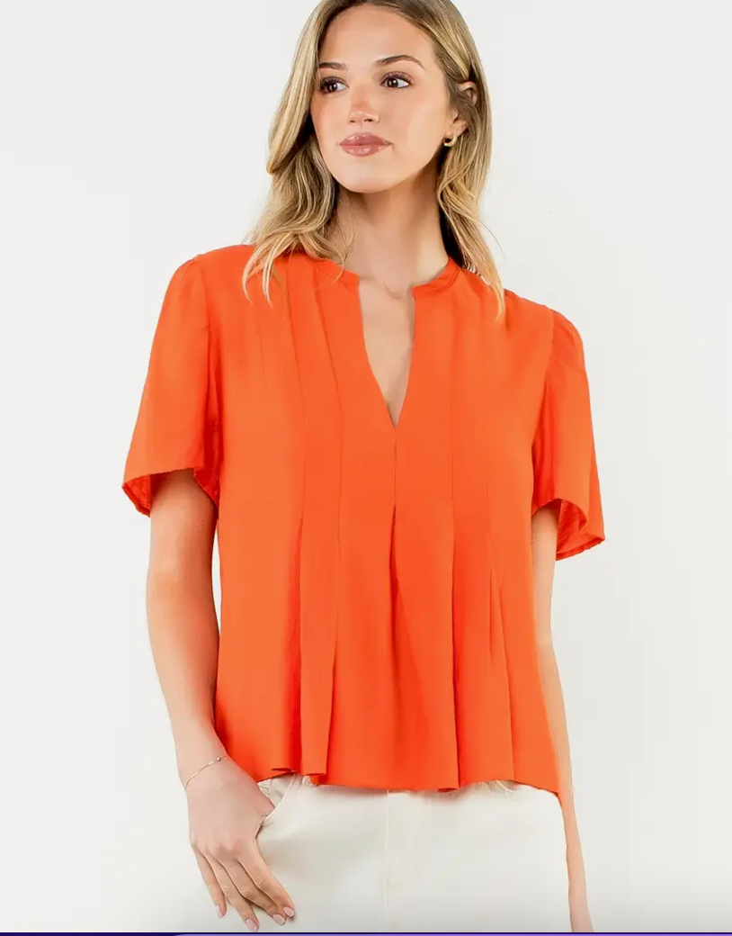 THML Pleated Flutter Sleeve Top