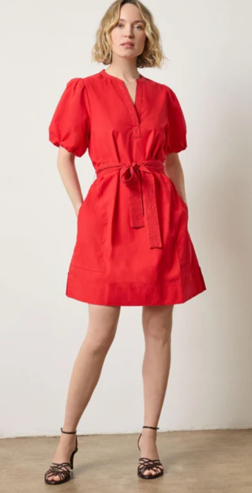 Lilla P Shirred Sleeve Split Neck Dress