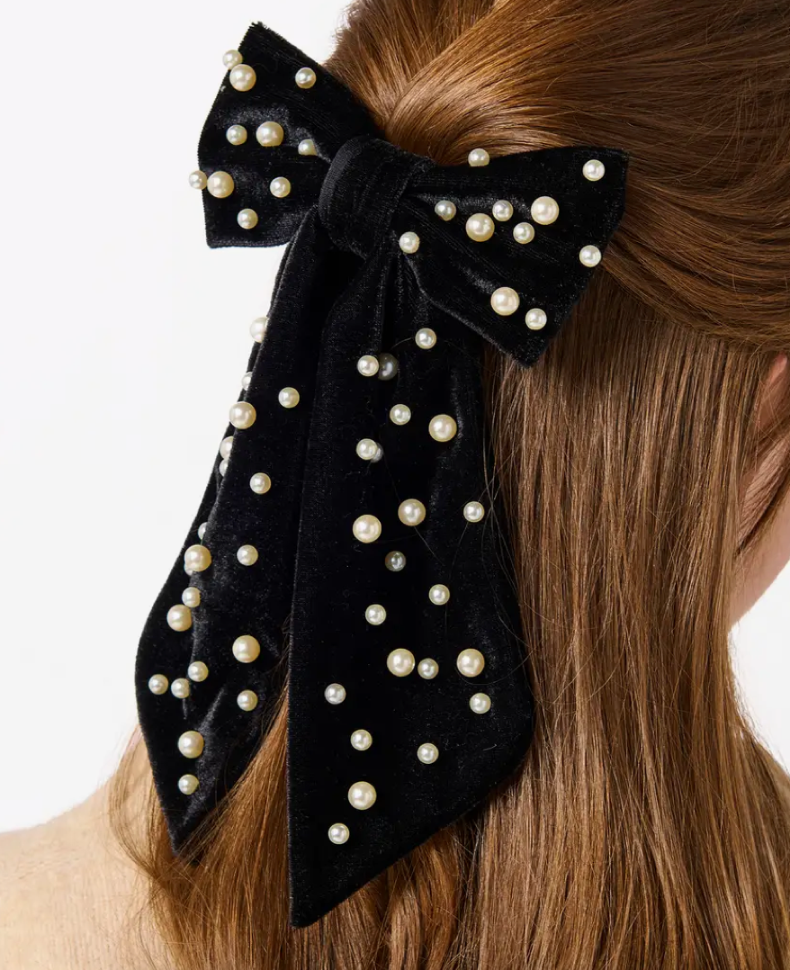 Shiraleah Velvet & Pearls Bow Clip