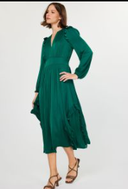 Current Air LS Back Smocked Ruffle Midi Dress