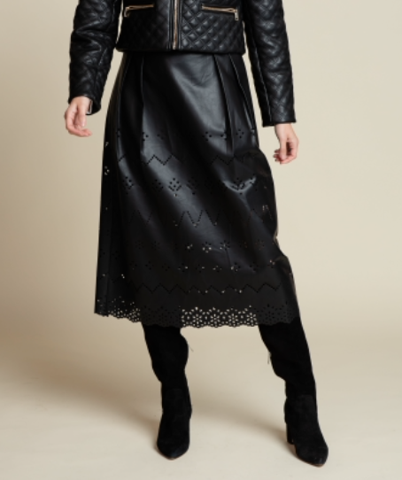 Burgess Avalon Lasercut Leather Midi Skirt