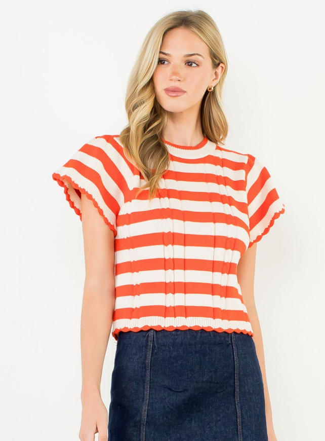 THML SS Striped Knit Top