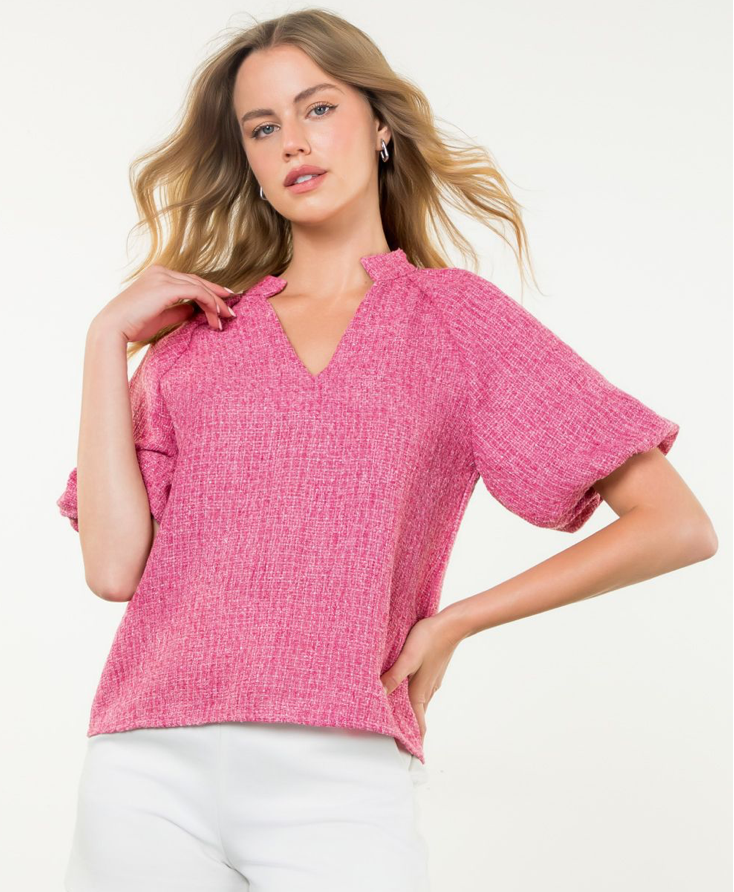 THML Puff Sleeve Tweed Top