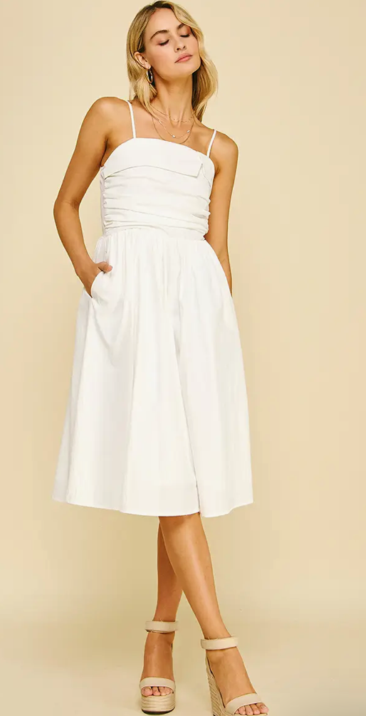 Pinch Shirring Detail Midi Dress