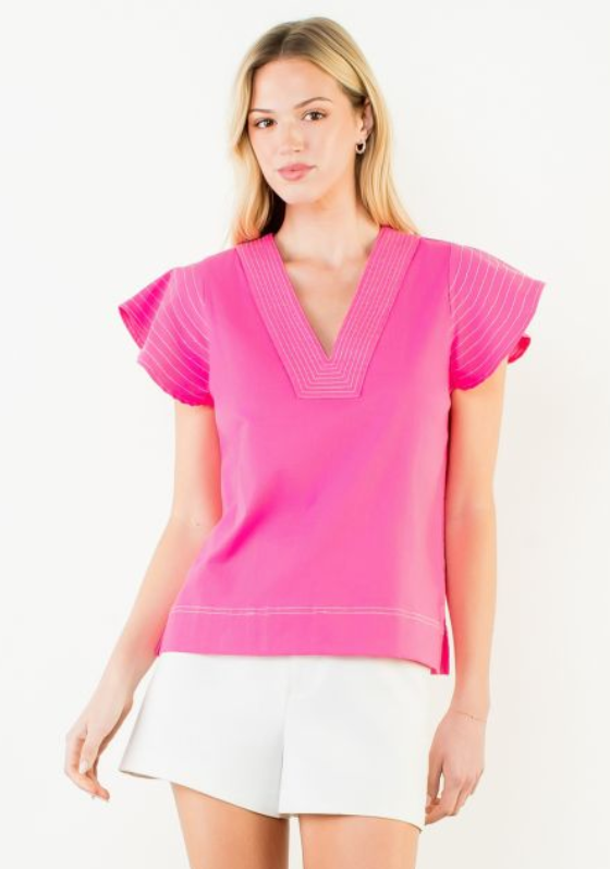 THML Stitched V Neck SS Top