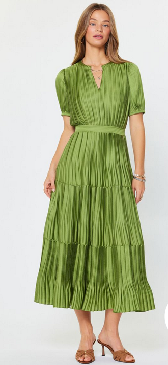 Current Air SS Slit Neck Pleated Maxi Dress