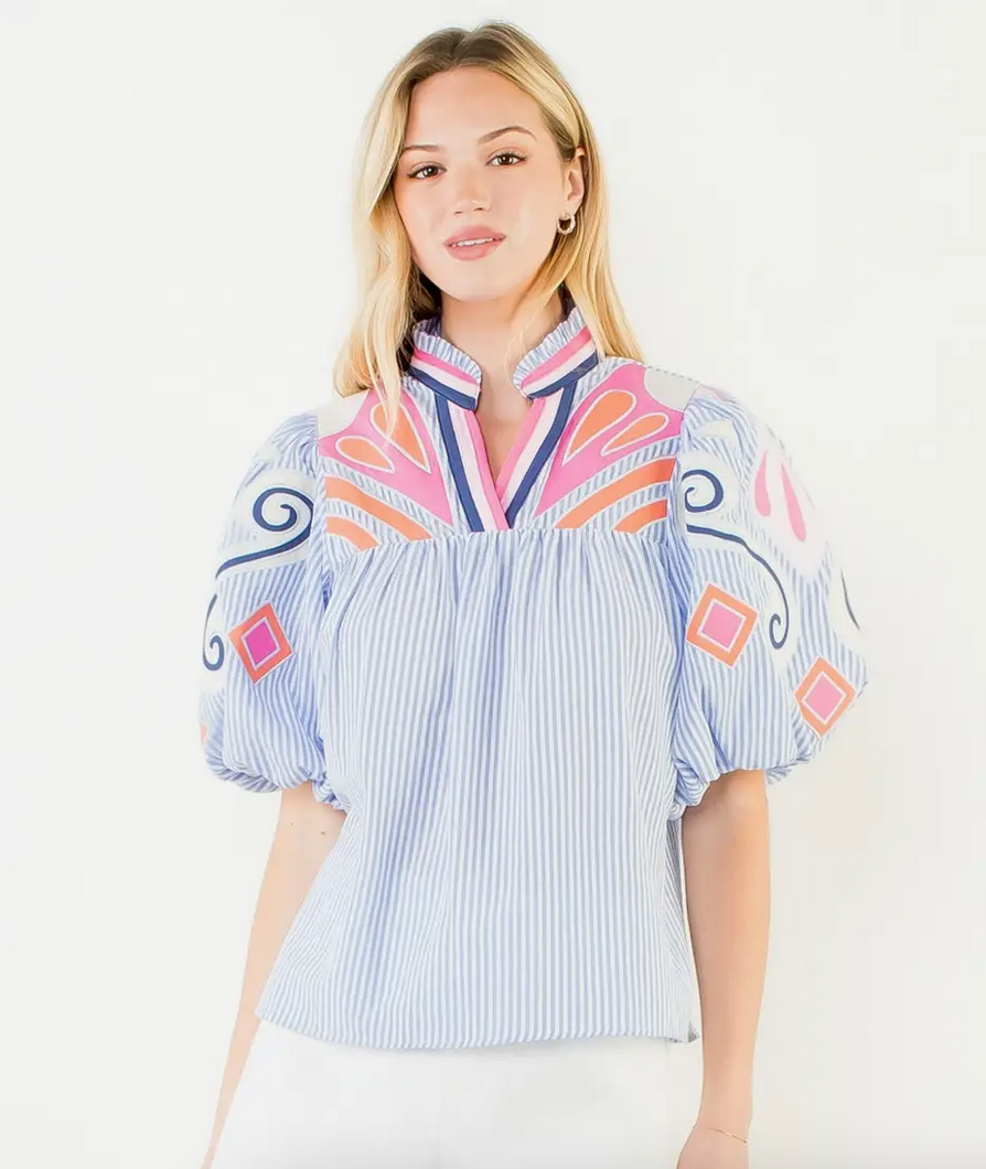 THML Puff Sleeve Embroidery Shirt