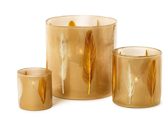 Two's Company Feather Hurricane Candleholder