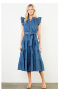 THML Ruffle Sleeve Denim Dress