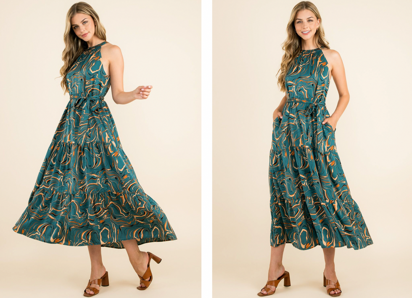 THML Halter Abstract Print Maxi