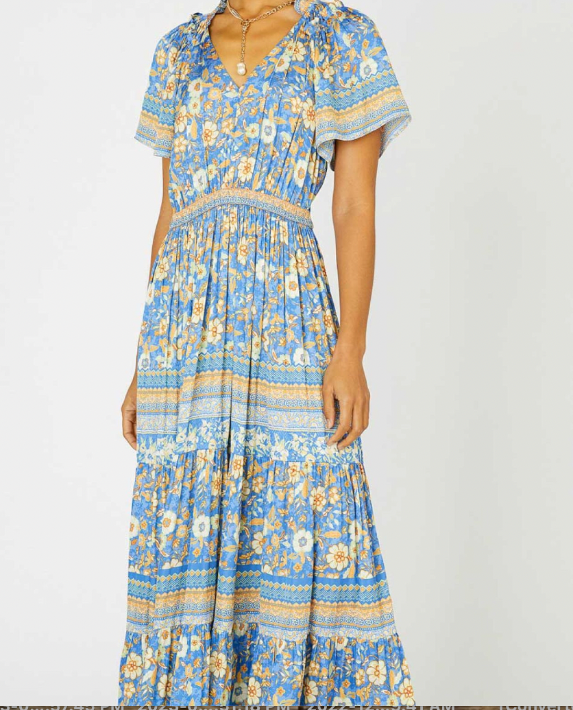 Current Air SS V-Neck Elastic Waist Midi