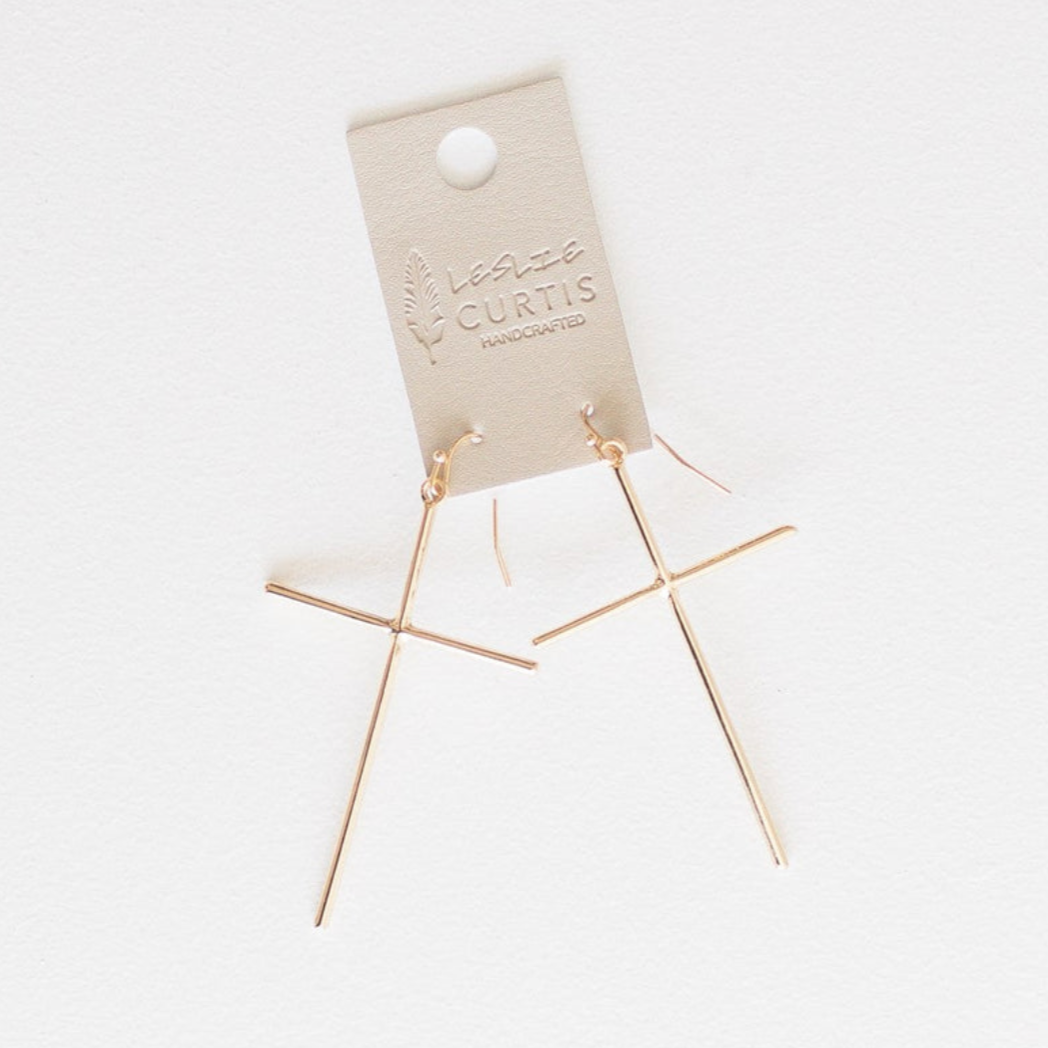 Leslie Curtis Mary Long Cross Earrings