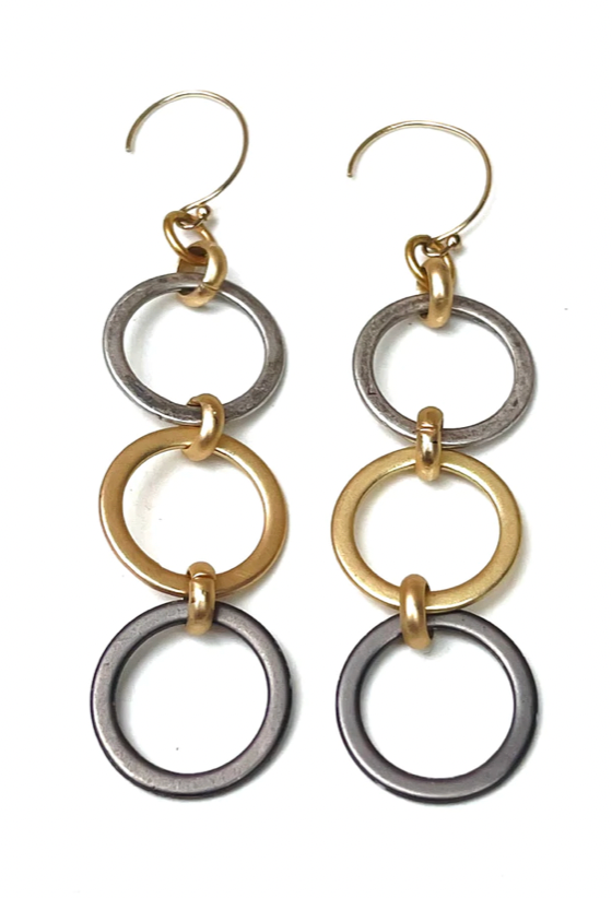 LJ Sonder Max Silver/Gold/Black Circle Earrings