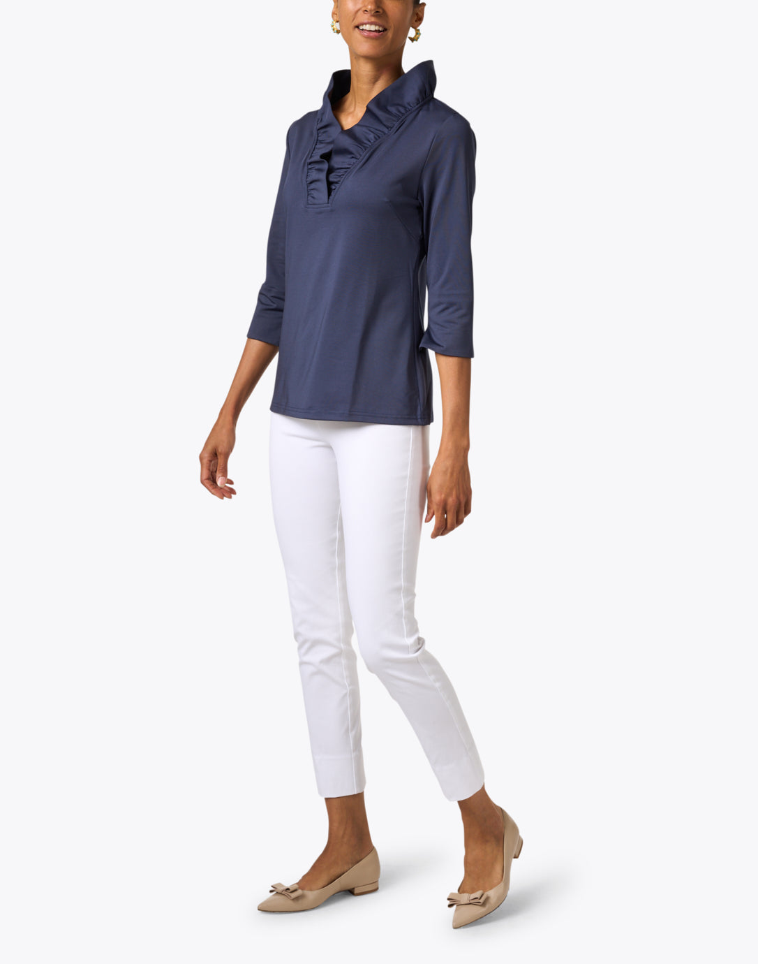 Gretchen Scott Ruffneck 3/4 sleeve Top