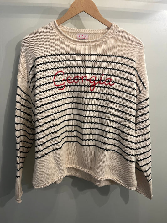 Pink Pineapple Collegiate Stripe Sweater