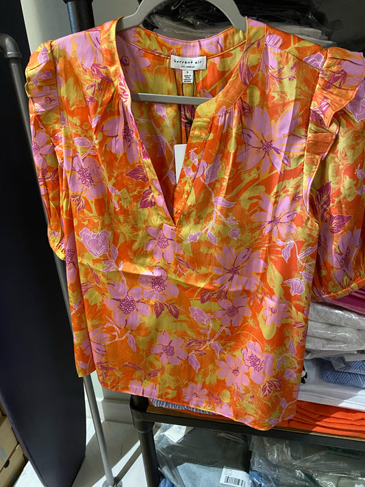 Current Air Slit Neck Ruffle S/Slv Blouse