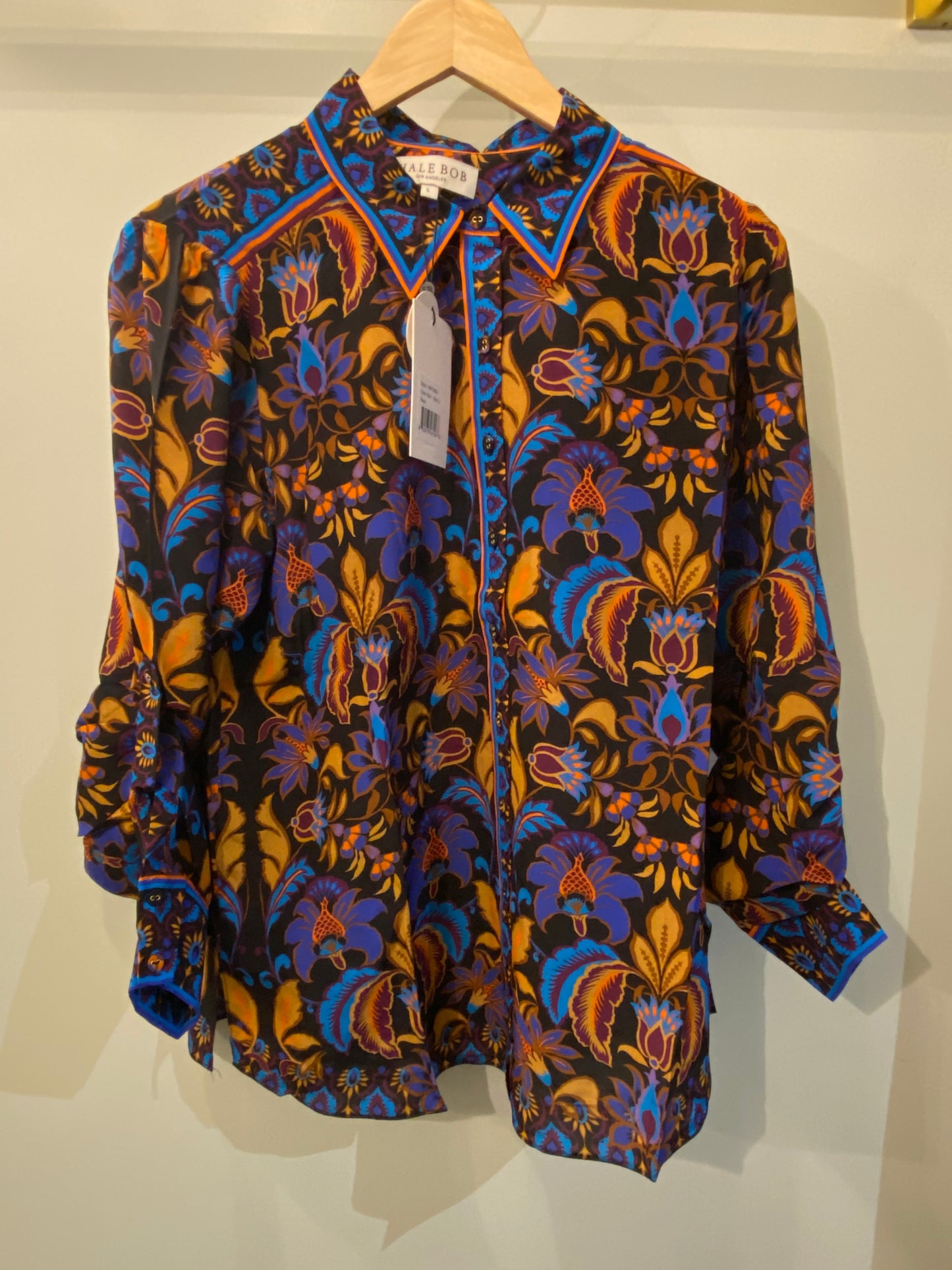 Hale Bob Long Sleeve Button Silk Top