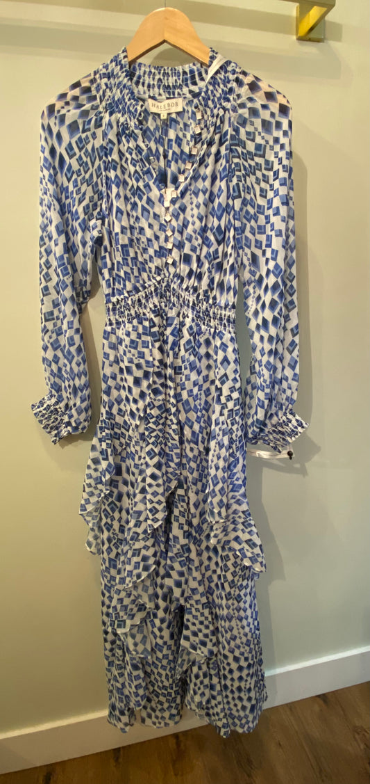 Hale Bob Ruffled LS Maxi Dress