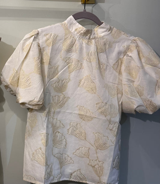 THML Metallic Floral Puff Sleeve Top