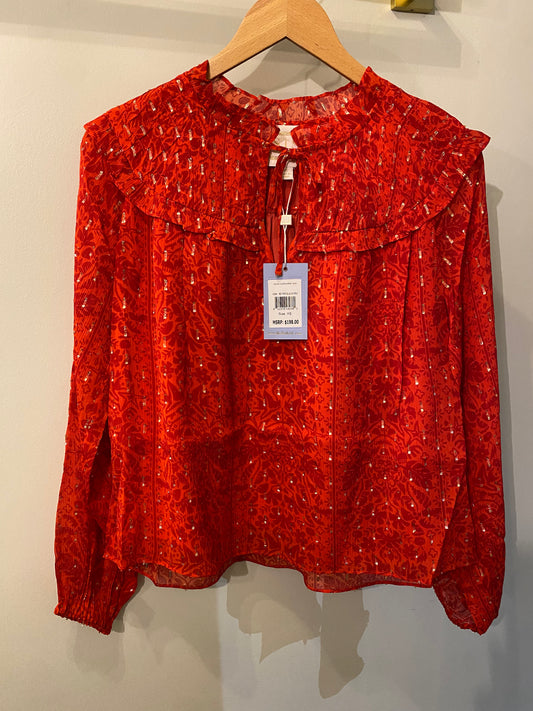 Sail to Sable Ruffle Neck Tie Front Top