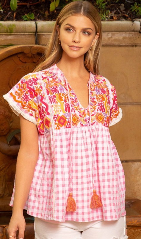 THML SS Embroidered Babydoll Top