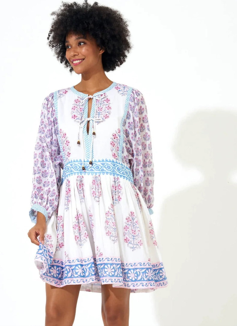 Oliphant Tie Front Balloon Sleeve Dress