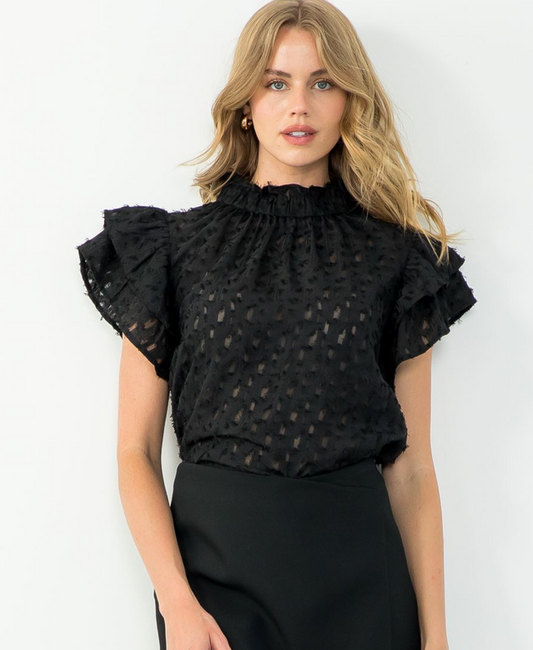 THML Flutter Sleeve Fringe Detail Top