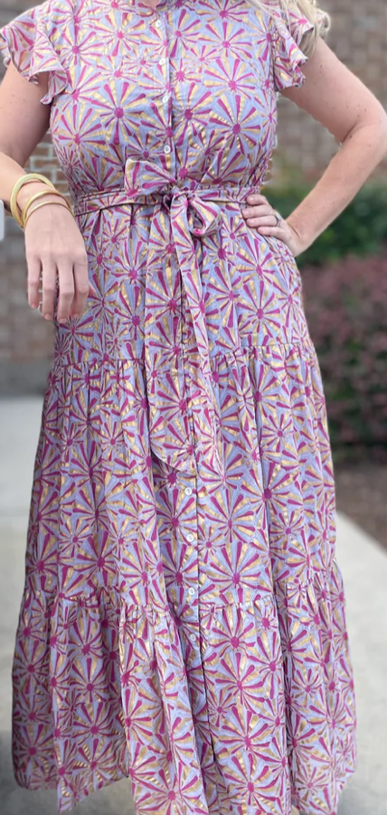 Oliphant Ruffle Collar Button Maxi