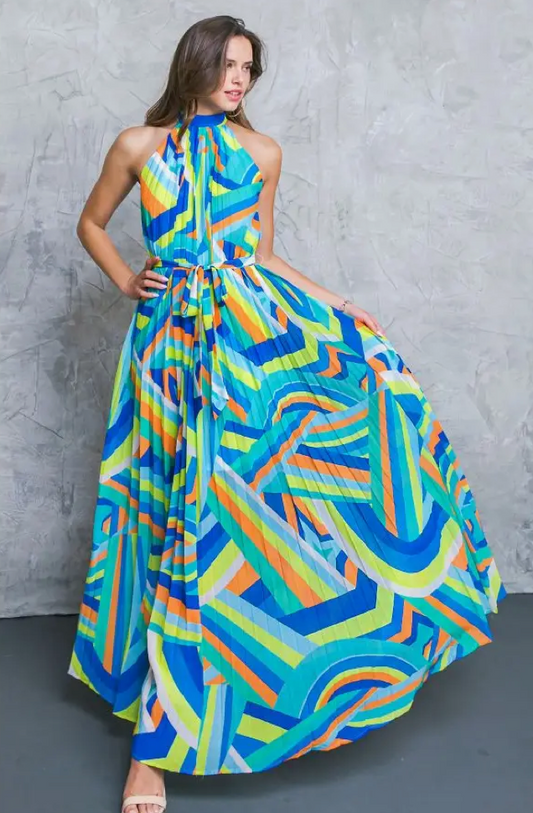 Flying Tomato Printed Pleated Maxi Dress