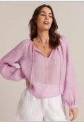 Bella Dahl Shirred Raglan Tie Front Blouse