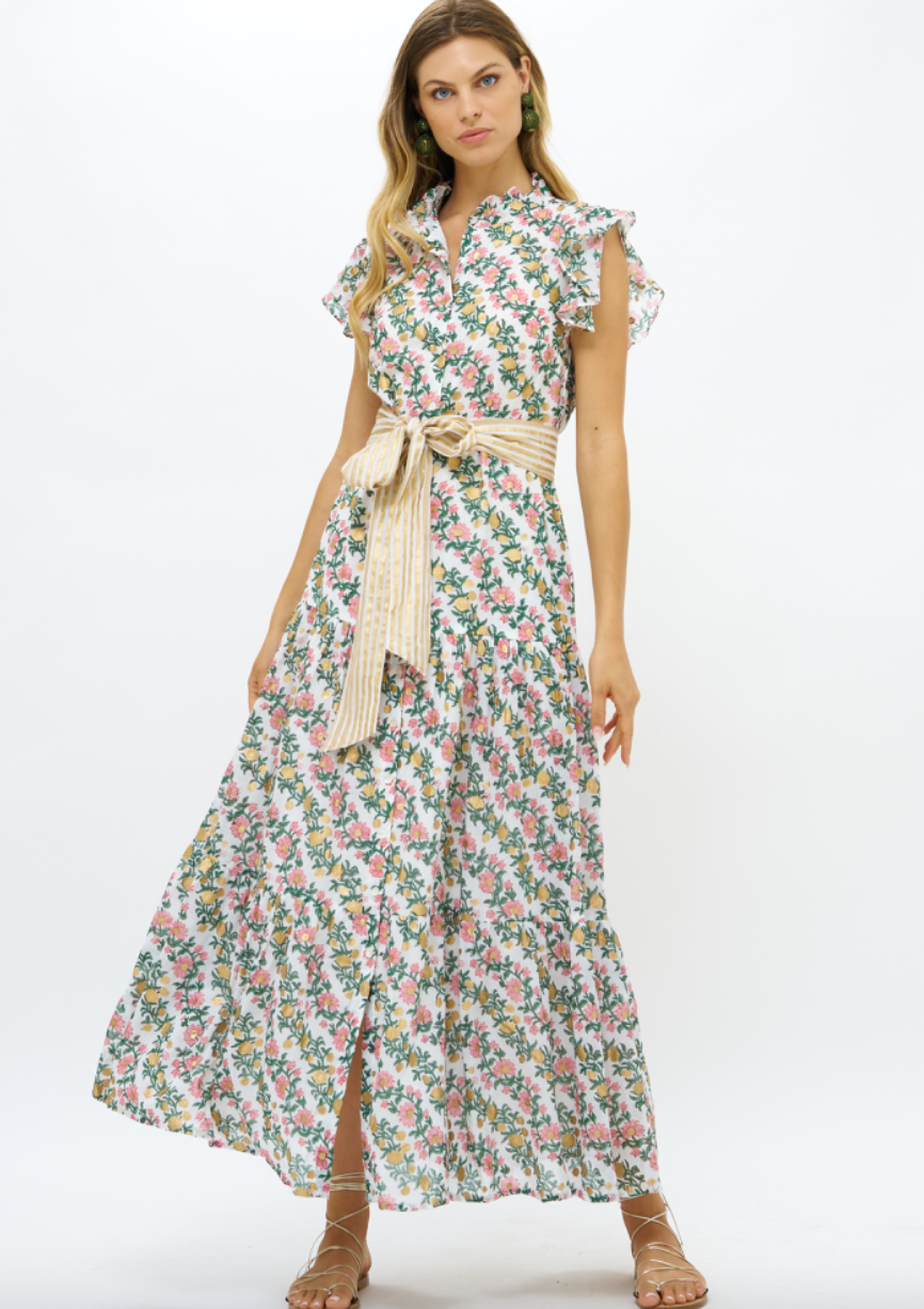 Oliphant Ruffle Collar Button Maxi