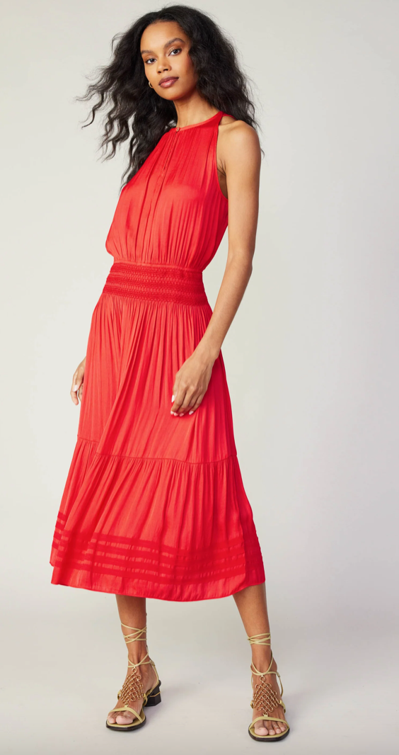 Current Air Halter Smocked Waist Midi Dress