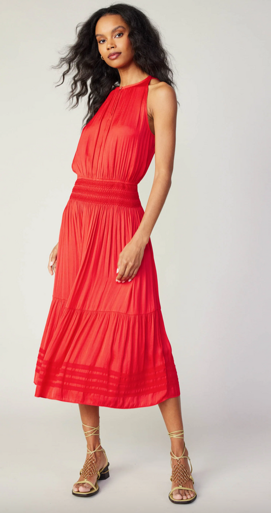 Current Air Halter Smocked Waist Midi Dress