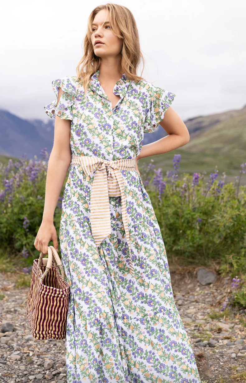 Oliphant Ruffle Collar Button Maxi