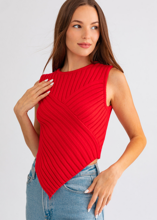 Le Lis Scarf Hem Sleeveless Sweater Top