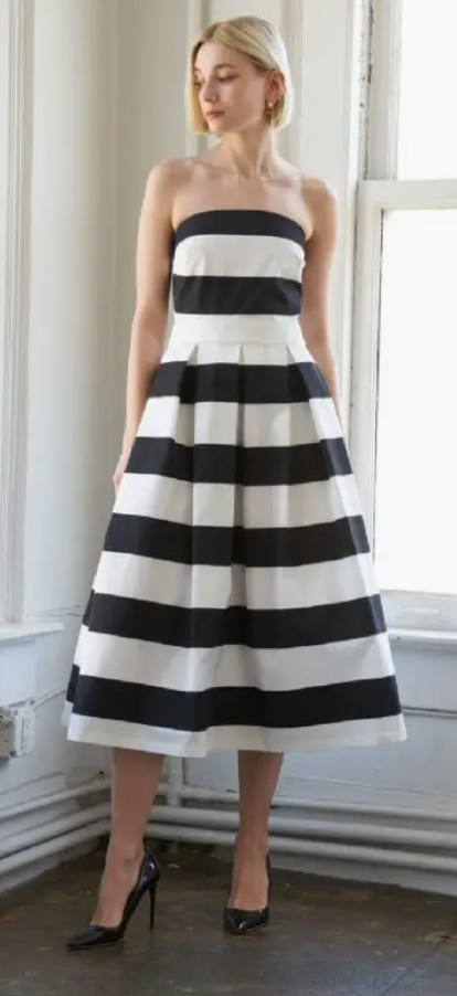 Flying Tomato Striped Strapless Midi Dress