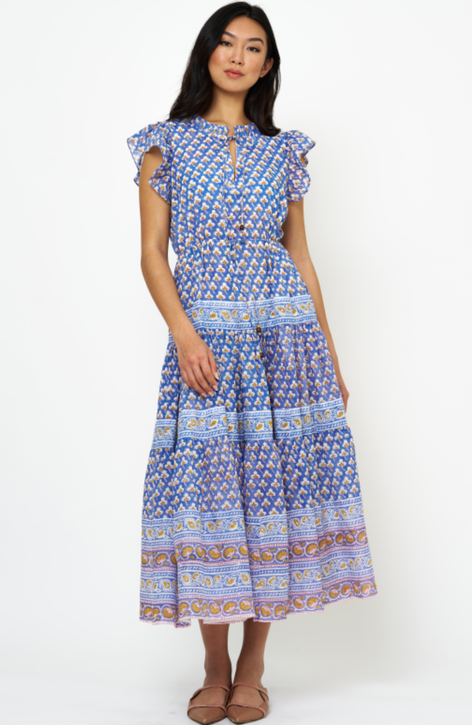 Oliphant Cinched Flirty Midi Dress