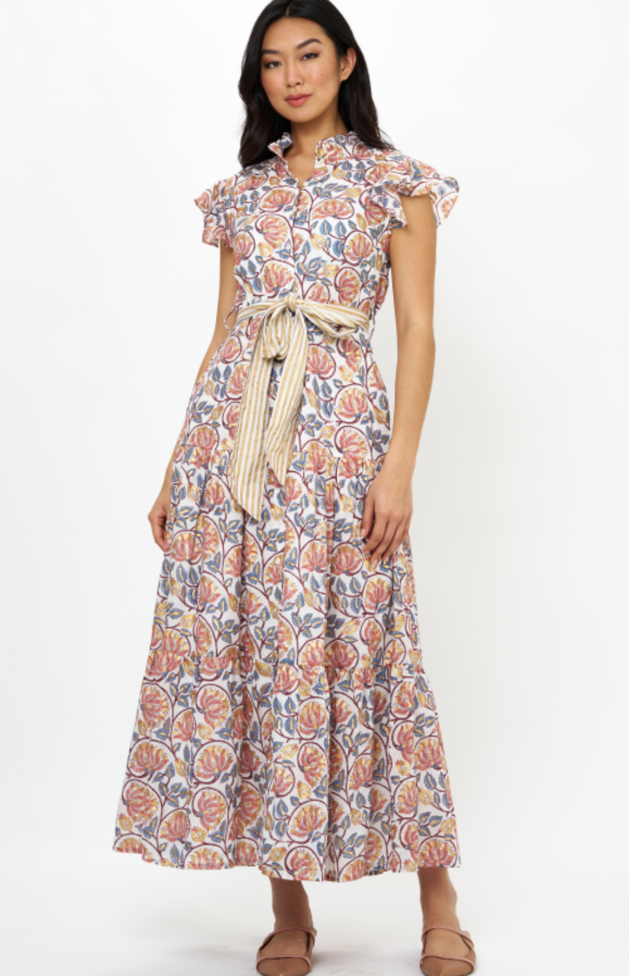 Oliphant Ruffle Collar Button Maxi