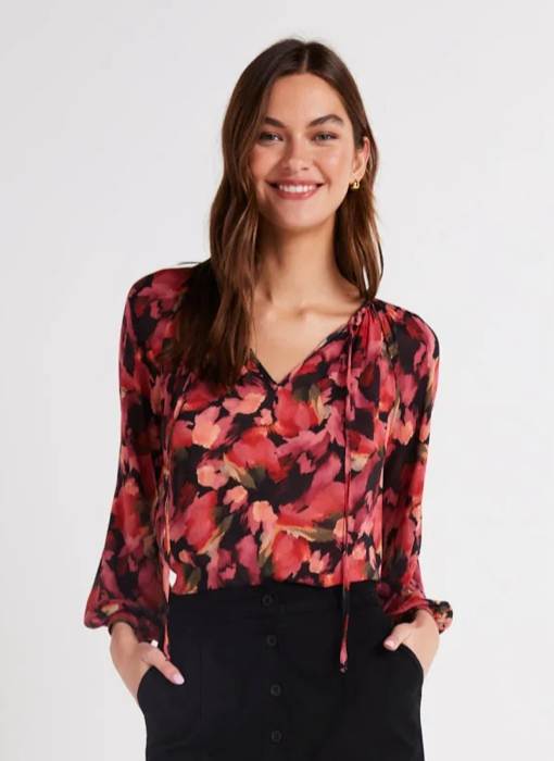 Bella Dahl Shirred Raglan Tie Front Blouse