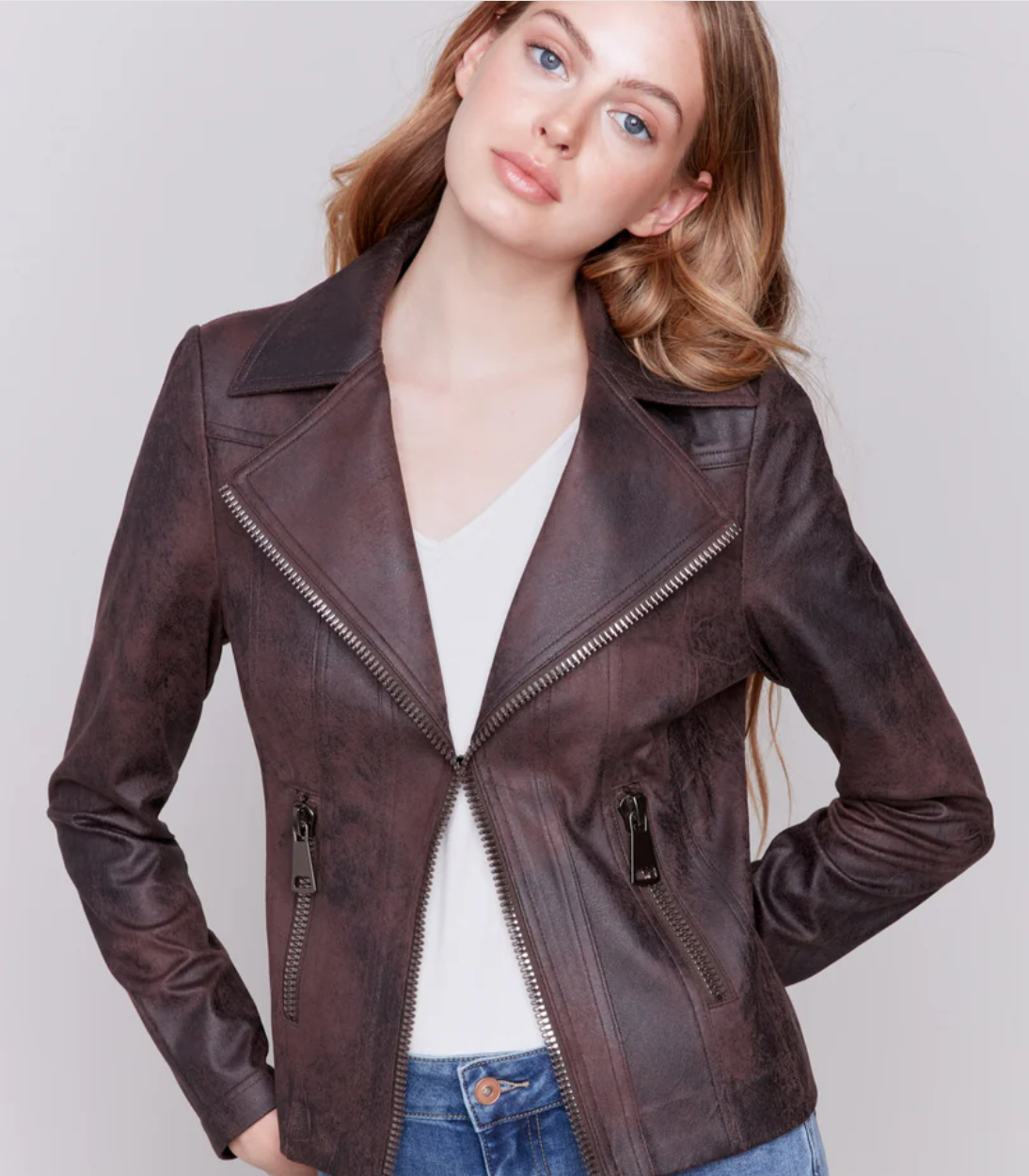 Charlie B Vintage Faux Leather Moto Jacket